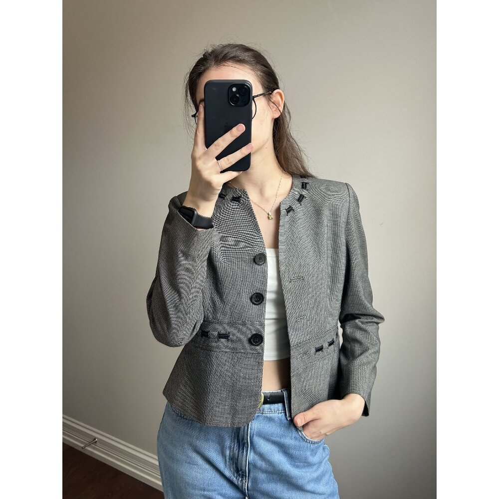 Grey and White Cropped Peplum Blazer